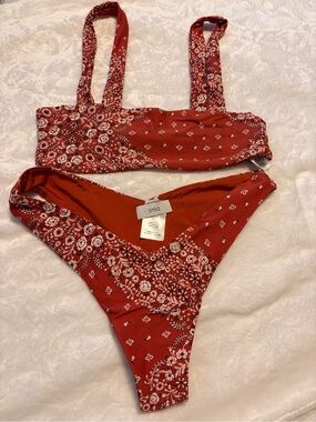 Onia Rust Red Bandana-Print Bikini Set